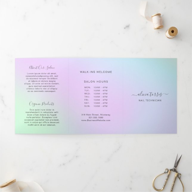 Colourful Pastel Feminine Pretty Salon Holographic Tri-Fold Card (Outside)
