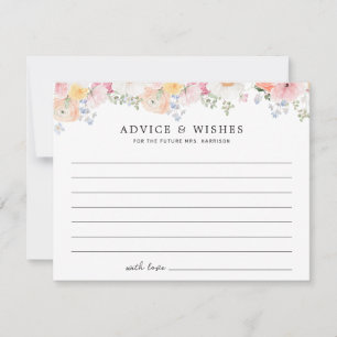 Colourful Pastel Floral Bridal Shower Advice Card