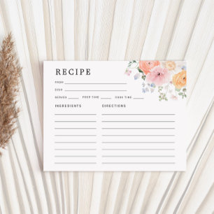 Colourful Pastel Floral Bridal Shower Recipe Card
