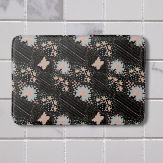 Colourful Pastel Floral Butterflies Batic Pattern Bath Mat (Creator Uploaded)