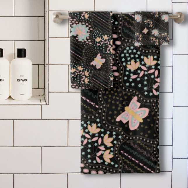 Colourful Pastel Floral Butterflies Batic Pattern  Bath Towel Set (Creator Uploaded)
