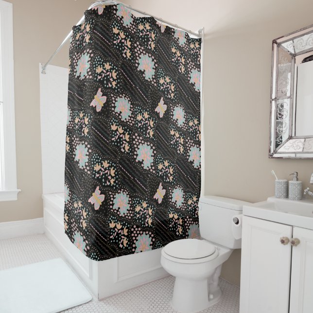 Colourful Pastel Floral Butterflies Batic  pattern Shower Curtain (Creator Uploaded)