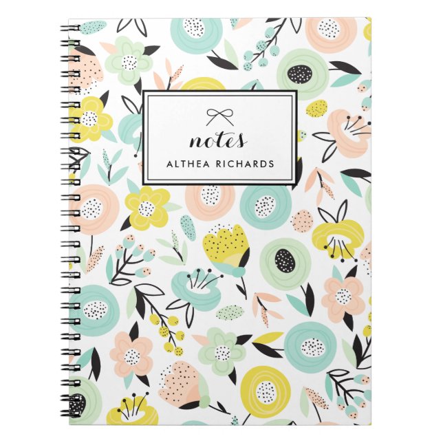 Colourful Pastel Floral Pattern Custom Notebook I (Front)