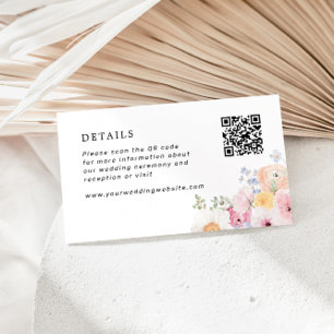 Colourful Pastel Floral Wedding Details QR Code Enclosure Card
