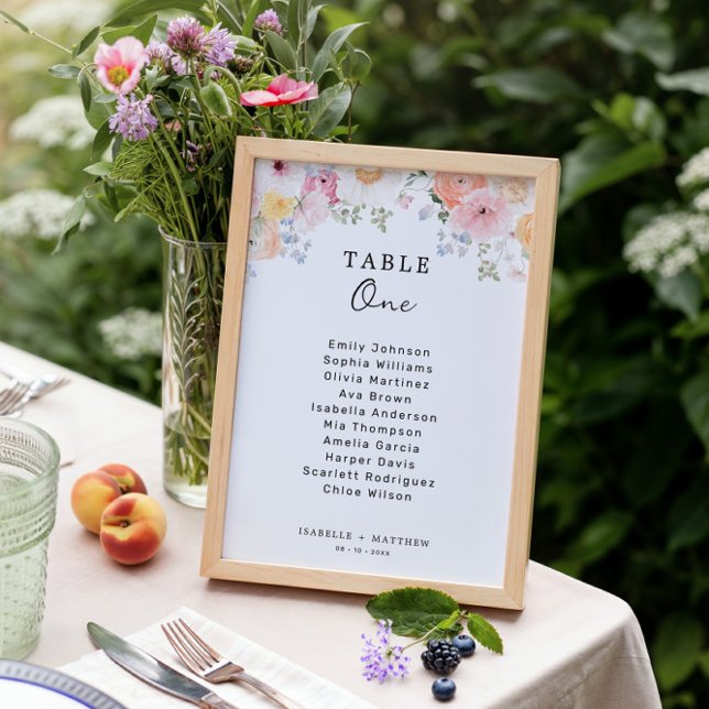Colourful Pastel Floral Wedding Seating Chart Card (Creator Uploaded)