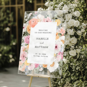 Colourful Pastel Floral Wedding Welcome Acrylic Sign