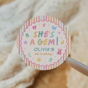 Colourful Pastel Gemstone Girl Birthday Party Classic Round Sticker