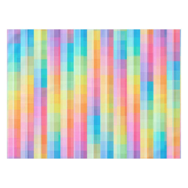Colourful Pastel Geometric Tiles Squares Pattern | Tablecloth (Front (Horizontal))
