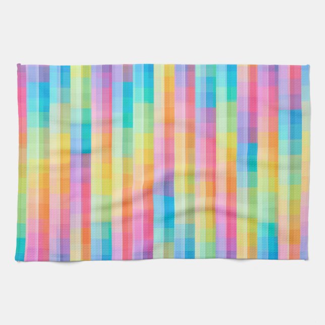 Colourful Pastel Geometric Tiles Squares Pattern | Tea Towel (Horizontal)
