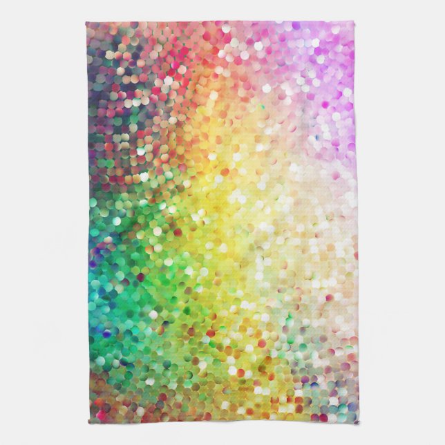 Colourful Pastel Gradient Glitter Pattern Tea Towel (Vertical)