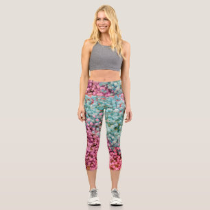Colourful Pastel Gypsophila Baby Breath Flowers Pa Capri Leggings