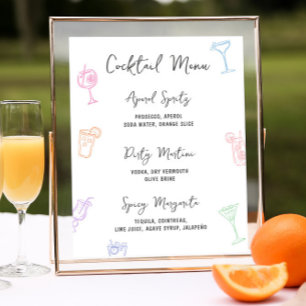 Colourful Pastel Hand Drawn Cocktail Menu Poster