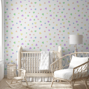 Colourful Pastel Hand-drawn Hearts on White Wallpaper