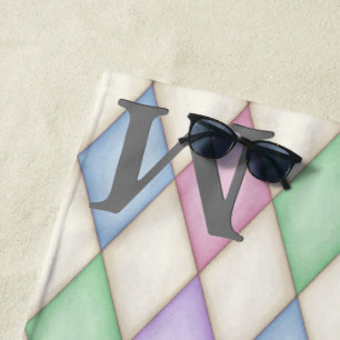 Colourful Pastel Harlequin Pretty 3-D Monogrammed Beach Towel