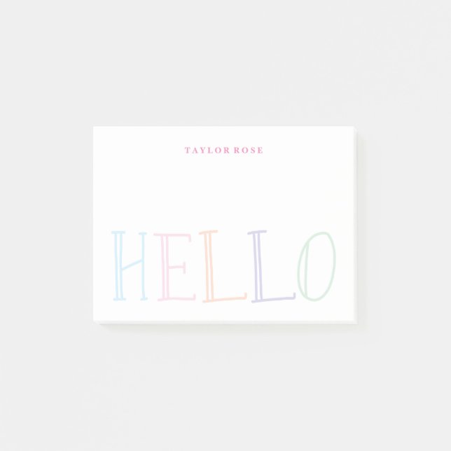 Colourful Pastel Hello Personalised Post It Notes (Front)