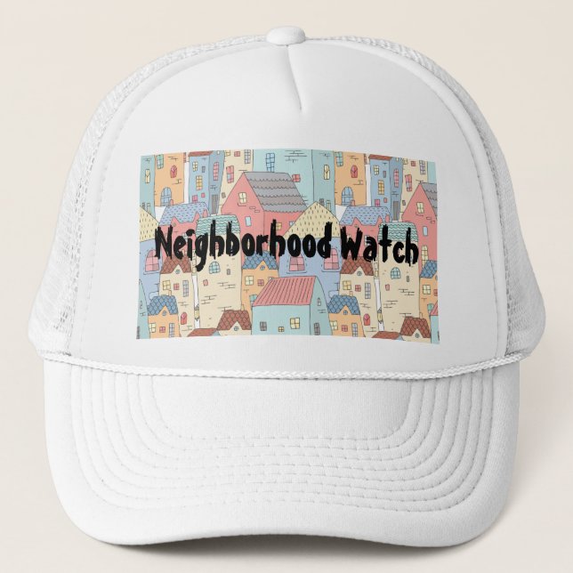  Colourful Pastel Houses Neighbourhood Watch Trucker Hat (Front)