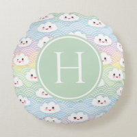 Colourful Pastel Kawaii Clouds Pattern Monogram