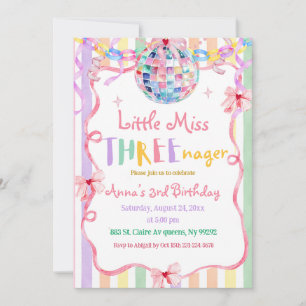 Colourful Pastel Little Miss Threenager Birthday Invitation