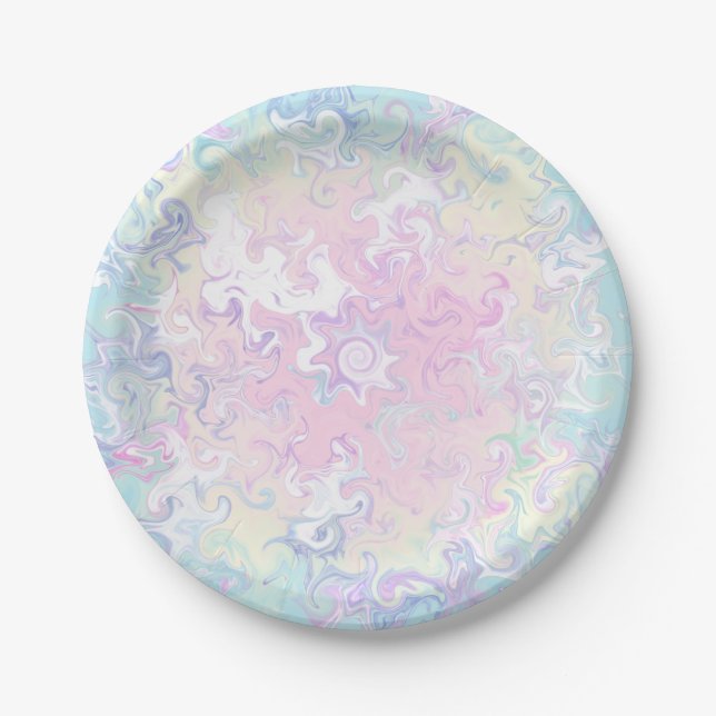Colourful Pastel Marble Swirls  Paper Plate (Front)