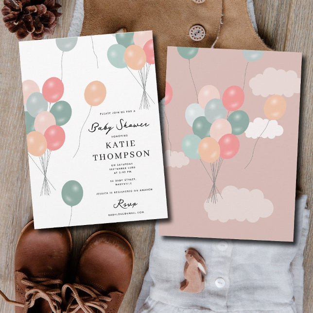 Colourful Pastel Party Balloons Baby Shower Invitation (Colorful Pastel Party Balloons Baby Shower Invitation)