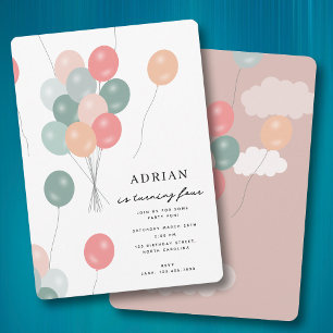 Colourful Pastel Party Balloons Birthday Party Invitation