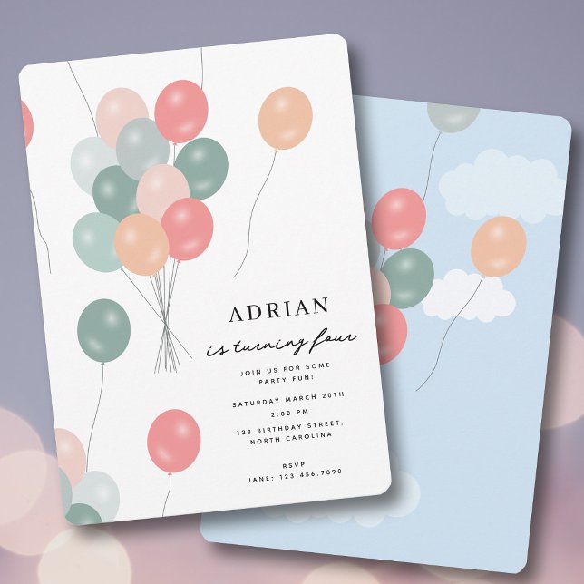 Colourful Pastel Party Balloons Birthday Party Invitation (Colorful Pastel Party Balloons Birthday Party Invitation)