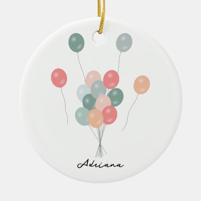 Colourful Pastel Party Balloons  Ceramic Tree Decoration (Front)