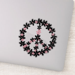 Colourful Pastel Pink Black Floral Peace Sign