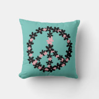 Colourful Pastel Pink Black Floral Peace Sign  
