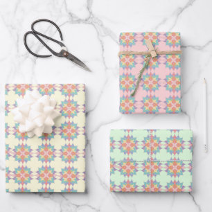 Colourful Pastel Pink Flowers Pattern Customisable Wrapping Paper Sheet