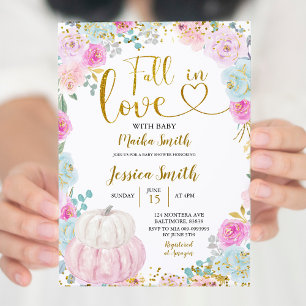 Colourful Pastel Pumpkin Fall In Love Baby Shower Invitation