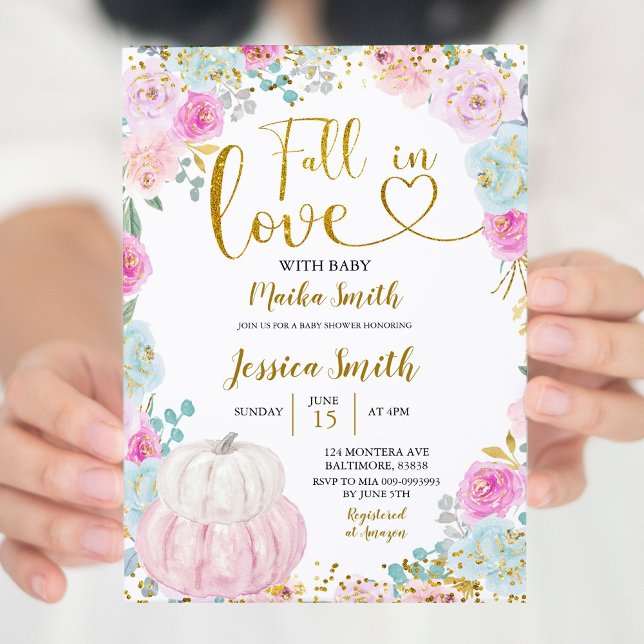 Colourful Pastel Pumpkin Fall In Love Baby Shower Invitation (Creator Uploaded)