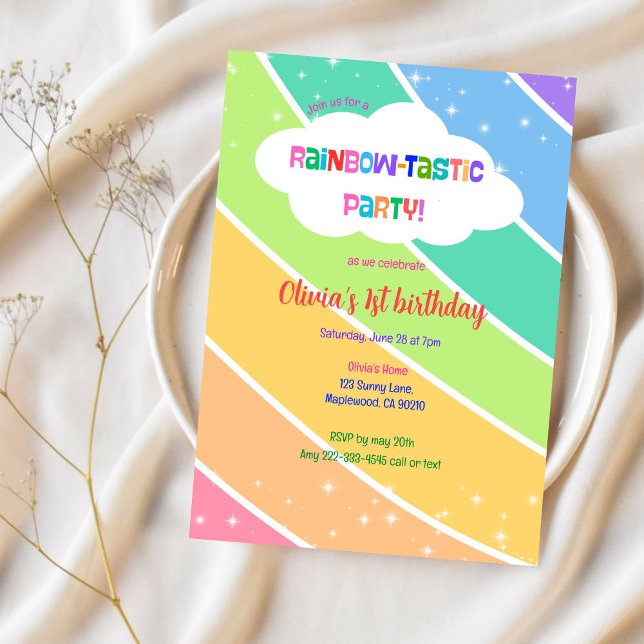 Colourful Pastel Rainbow 1st Birthday Invitation (Creator Uploaded)