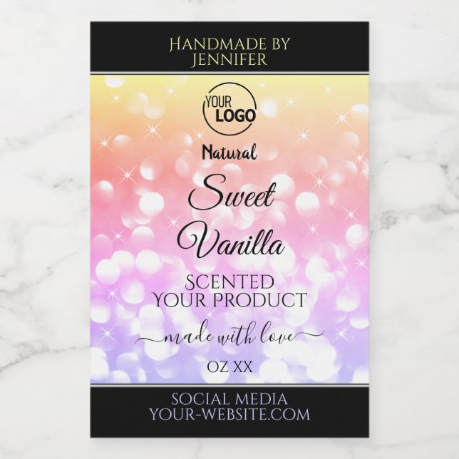 Colourful Pastel Rainbow Glitter Product Labels (Single Label)