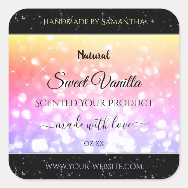 Colourful Pastel Rainbow Glitter Product Labels (Front)