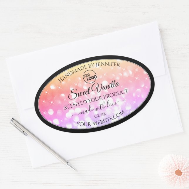 Colourful Pastel Rainbow Glitter Product Labels (Envelope)