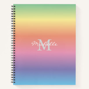 Colourful Pastel Rainbow Gradient Colours Monogram Notebook