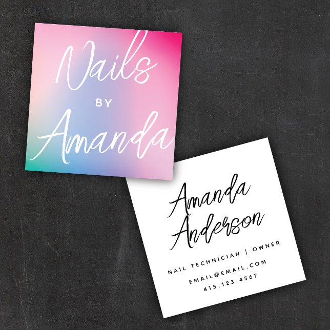 Colourful Pastel Rainbow Modern Calligraphy Script Square Business Card (Creator Uploaded)