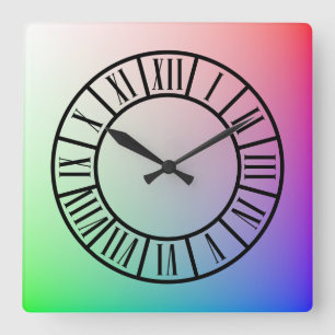 Colourful Pastel Rainbow, Segmented Roman Markers Square Wall Clock
