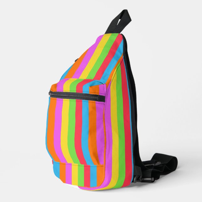  Colourful Pastel Rainbow Straight Lines Sling Bag (Right Corner)