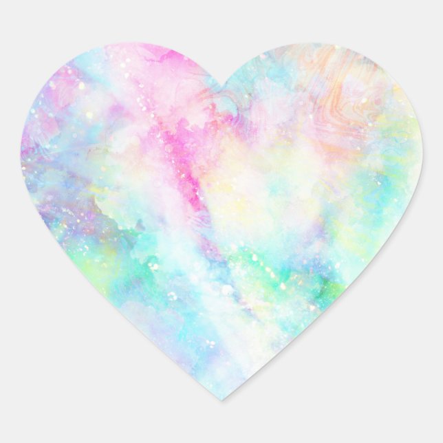 Colourful Pastel Rainbow Tie Dye Galaxy Heart Sticker (Front)