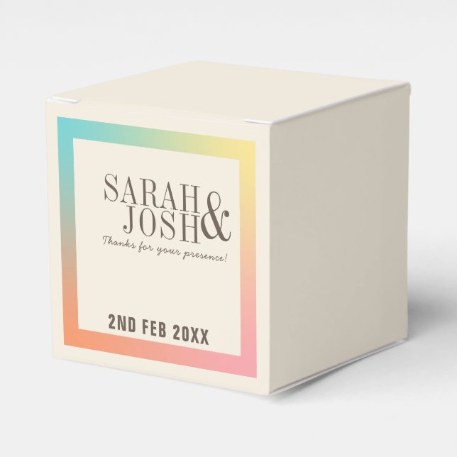 Colourful Pastel Rainbow Wedding  Favour Box (Front Side)