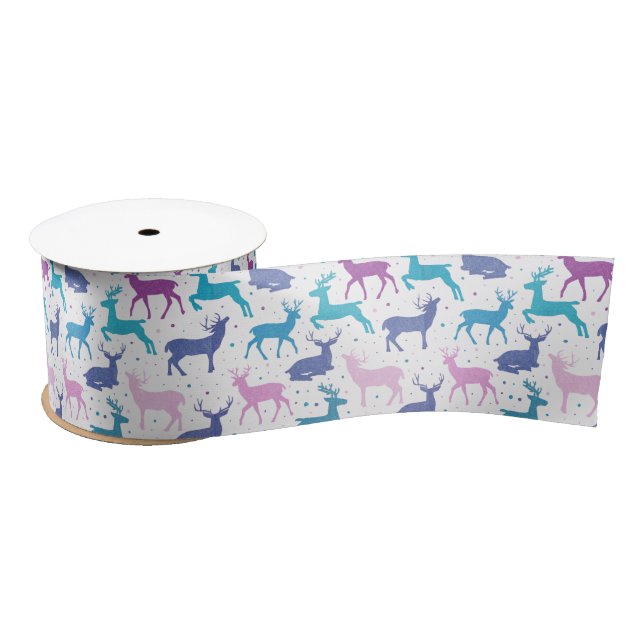 Colourful Pastel Reindeer Pattern Satin Ribbon (Spool)