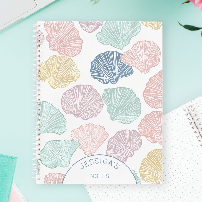 Colourful Pastel Seashell Modern Custom Coastal Notebook (Colorful Pastel Seashell Modern Custom Coastal Notebook)