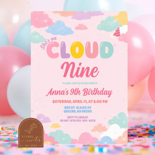 Colourful Pastel She's on Cloud 9 Birthday Invitation