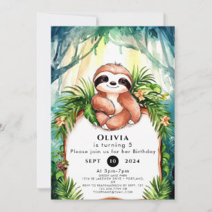Colourful Pastel Sloth Birthday Invitation