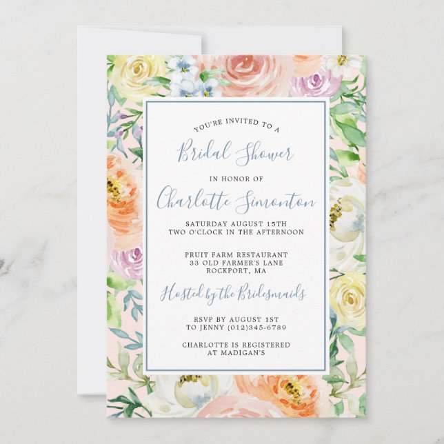 Colourful Pastel Spring Flower Bridal Shower Invit Invitation (Front)