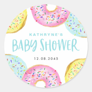 Colourful Pastel Sprinkle Doughnuts Baby Shower Classic Round Sticker