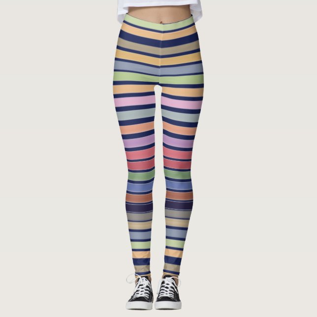 Colourful Pastel Stripes Leggings (Front)