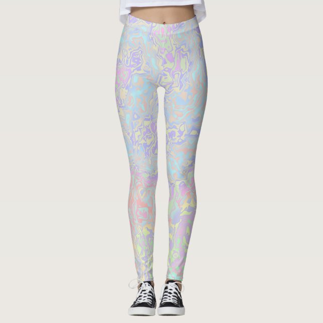 Colourful Pastel Swirly Trippy Acid Trip Rainbow Leggings (Front)